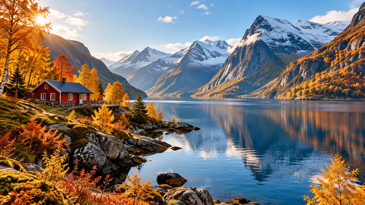 Goldener Herbst an einem skandinavischen Fjord Goldener Herbst an einem skandinavischen Fjord